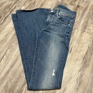 Mother The Cruiser Graffiti Girl Flared Mid Rise Denim Distressed Jeans Size 25